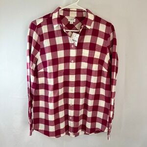 J. Crew Women's Size Small Red Cream Buffalo Plaid Long Sleeve Button Up Shirt